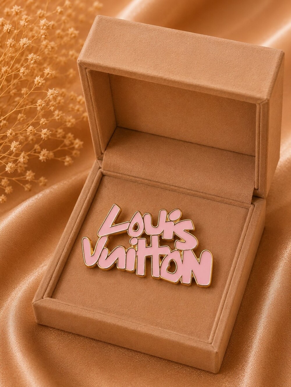 LV Pink and Gold Logo Pin
